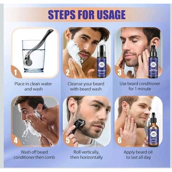 Beard Gift Kit - Oil,Wash,Conditioner, Roller (Needle Length: 0.25mm) s32 - Picture 6 of 7